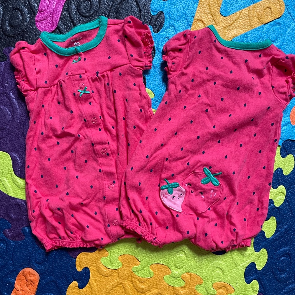 Twin girl Strawberry rompers super cute never worn